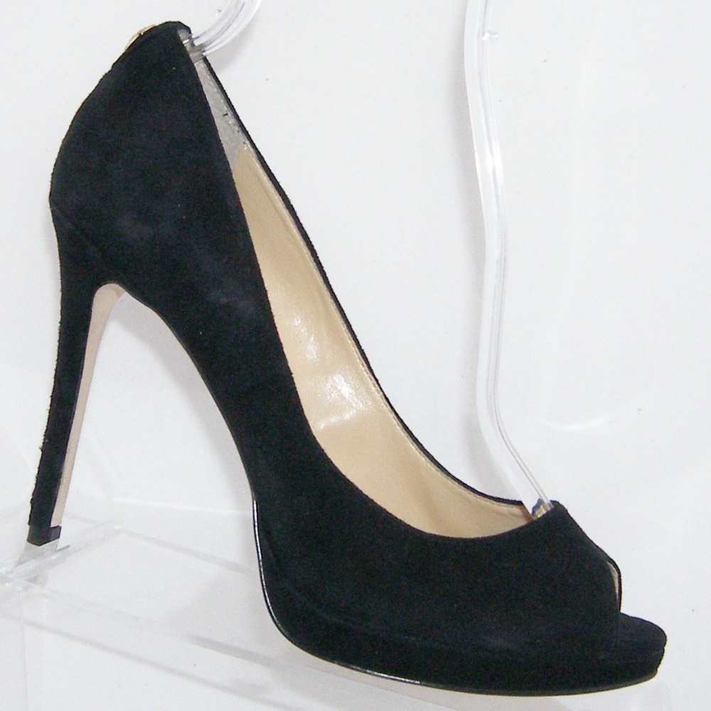 Ivanka Trump Maggie black suede peep toe heels 7M